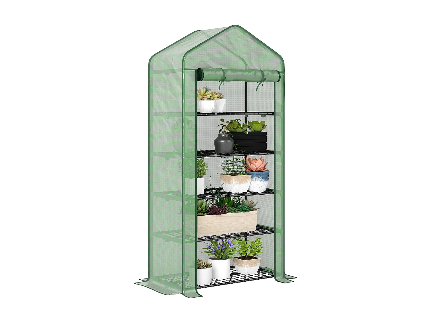 Serre de jardin balcon 5 niveaux porte acier PE vert