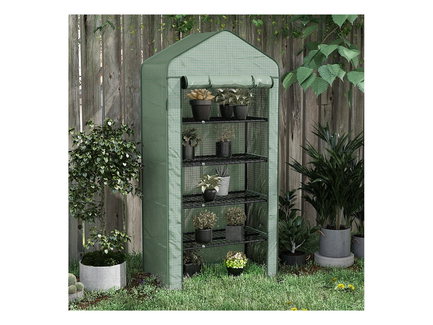 Serre de jardin balcon 5 niveaux porte acier PE vert