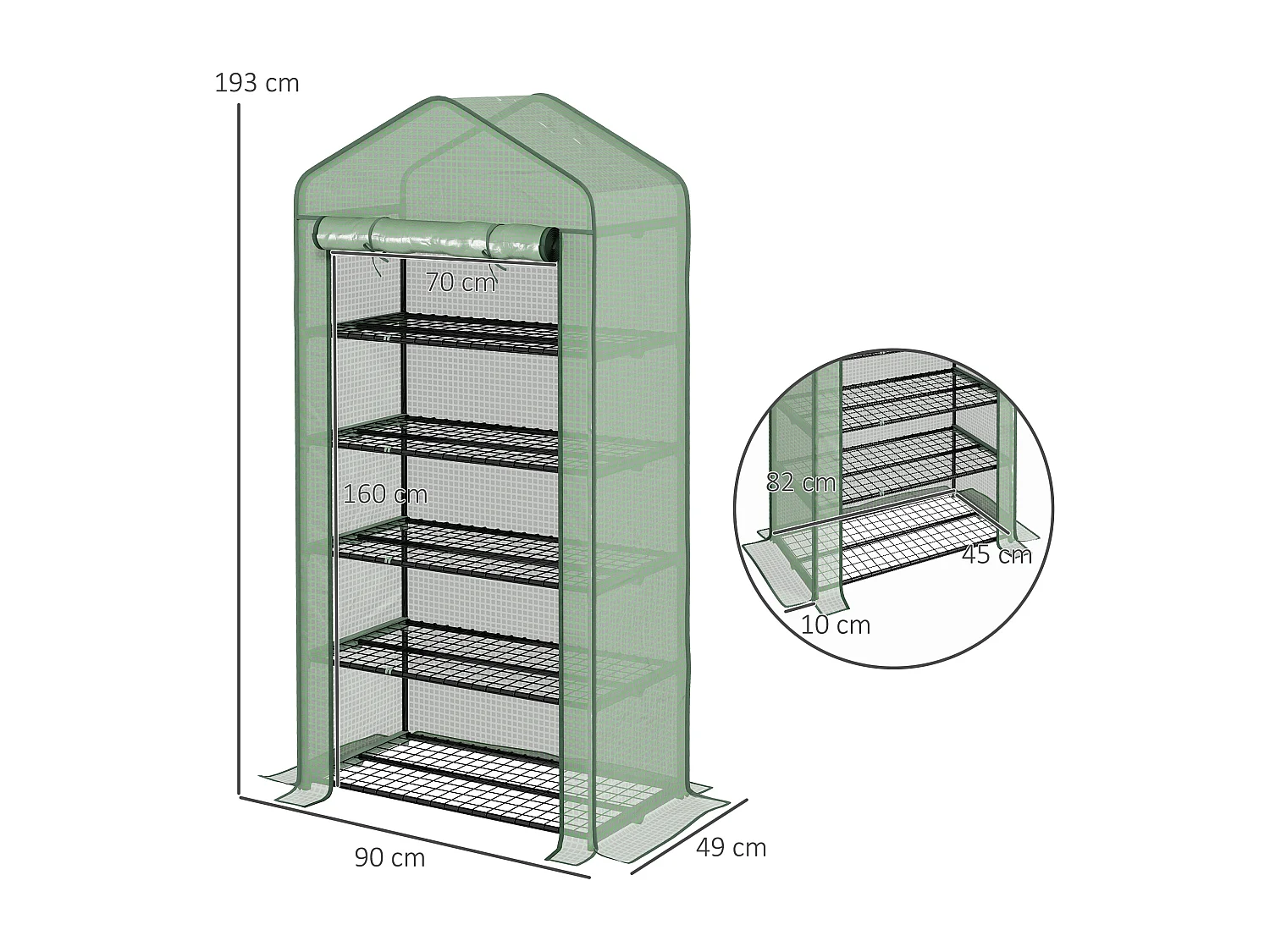 Serre de jardin balcon 5 niveaux porte acier PE vert