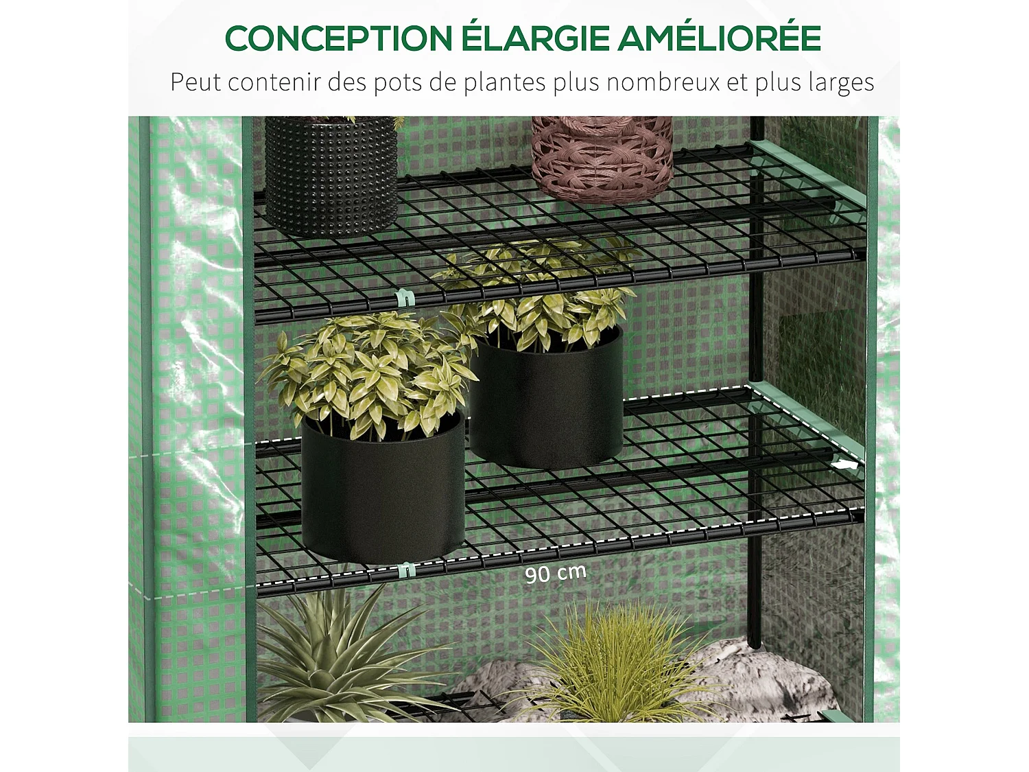 Serre de jardin balcon 5 niveaux porte acier PE vert