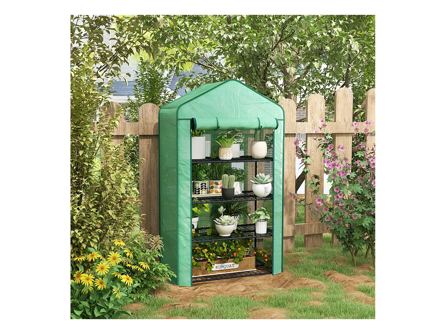 Serre de jardin balcon étagère serre 4 niveaux acier bâche PE haute densité vert