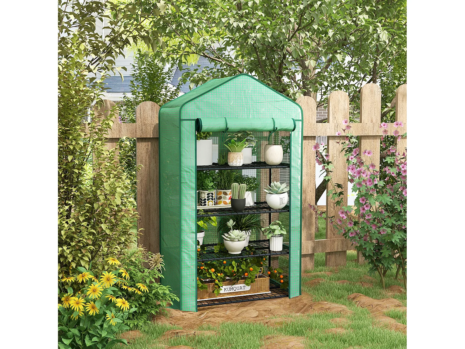 Serre de jardin balcon étagère serre 4 niveaux acier bâche PE haute densité vert