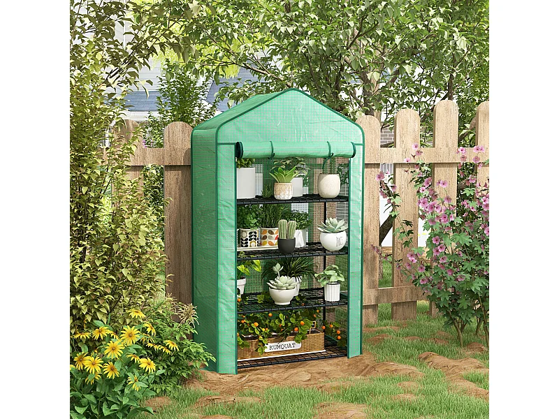 Serre de jardin balcon étagère serre 4 niveaux acier bâche PE haute densité vert