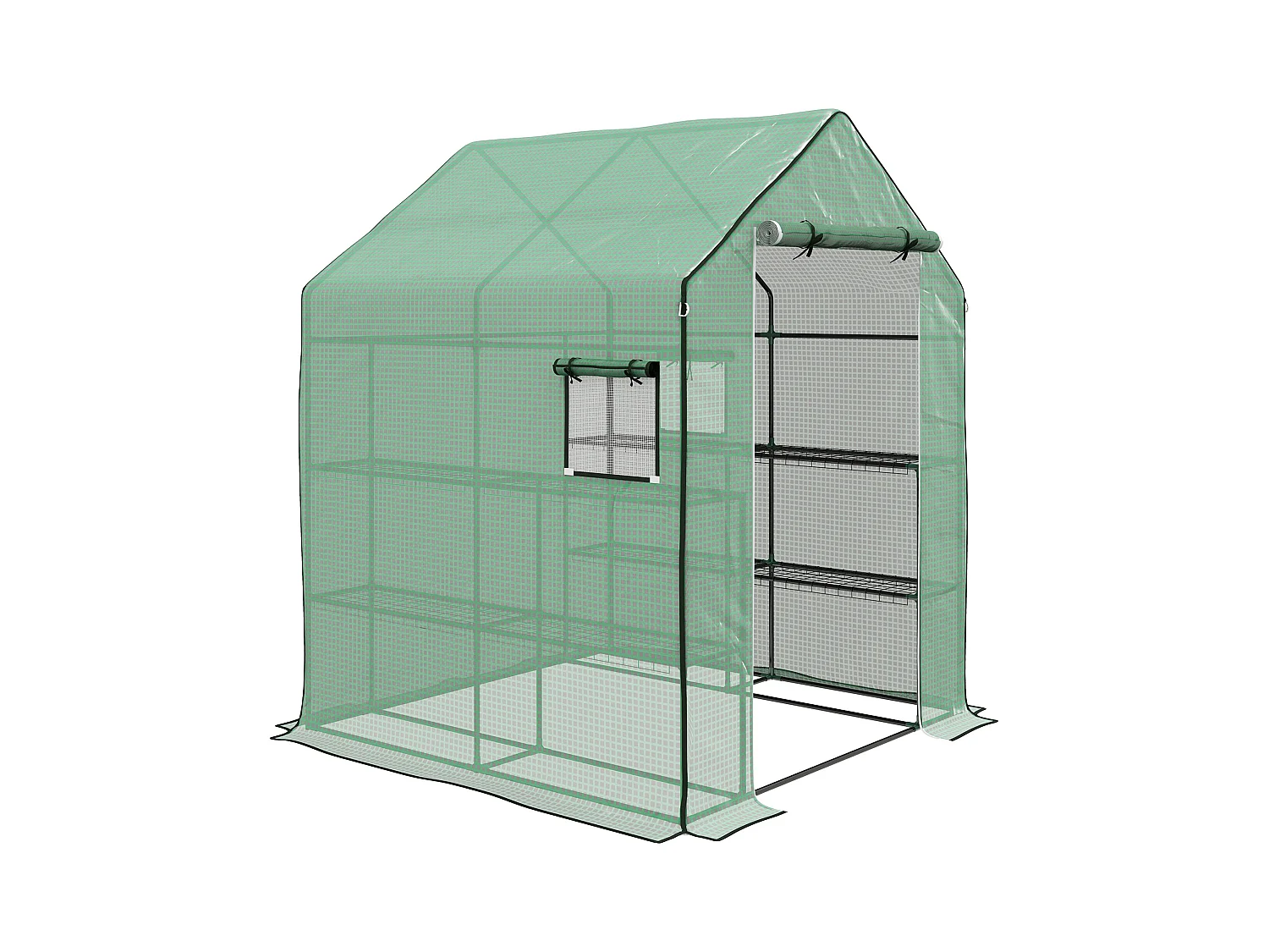 Serre de jardin 6 tablettes dim. 1,4L x 0,73l x 1,9H m porte déroulante fenêtres acier PE haute densité vert