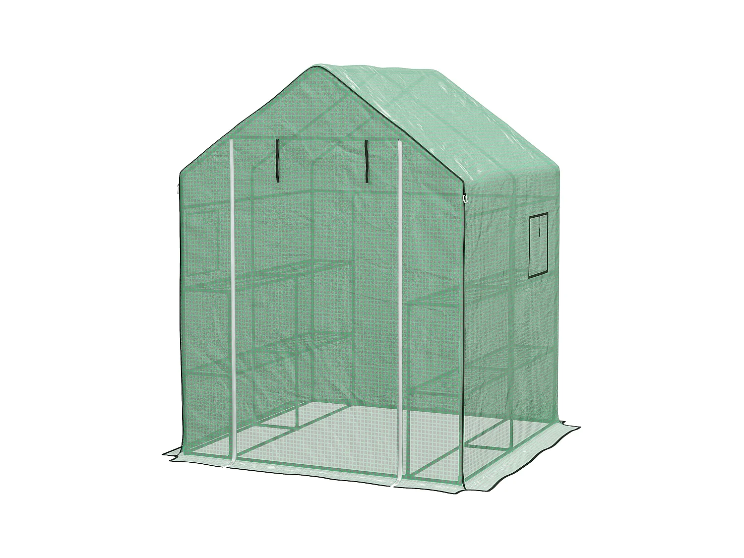 Serre de jardin 6 tablettes dim. 1,4L x 0,73l x 1,9H m porte déroulante fenêtres acier PE haute densité vert