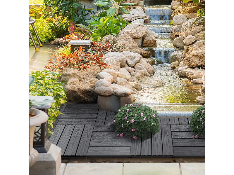 Caillebotis - dalles terrasse - lot de 11 - clipsables, installation très simple - lamelles composite aspect bois gris