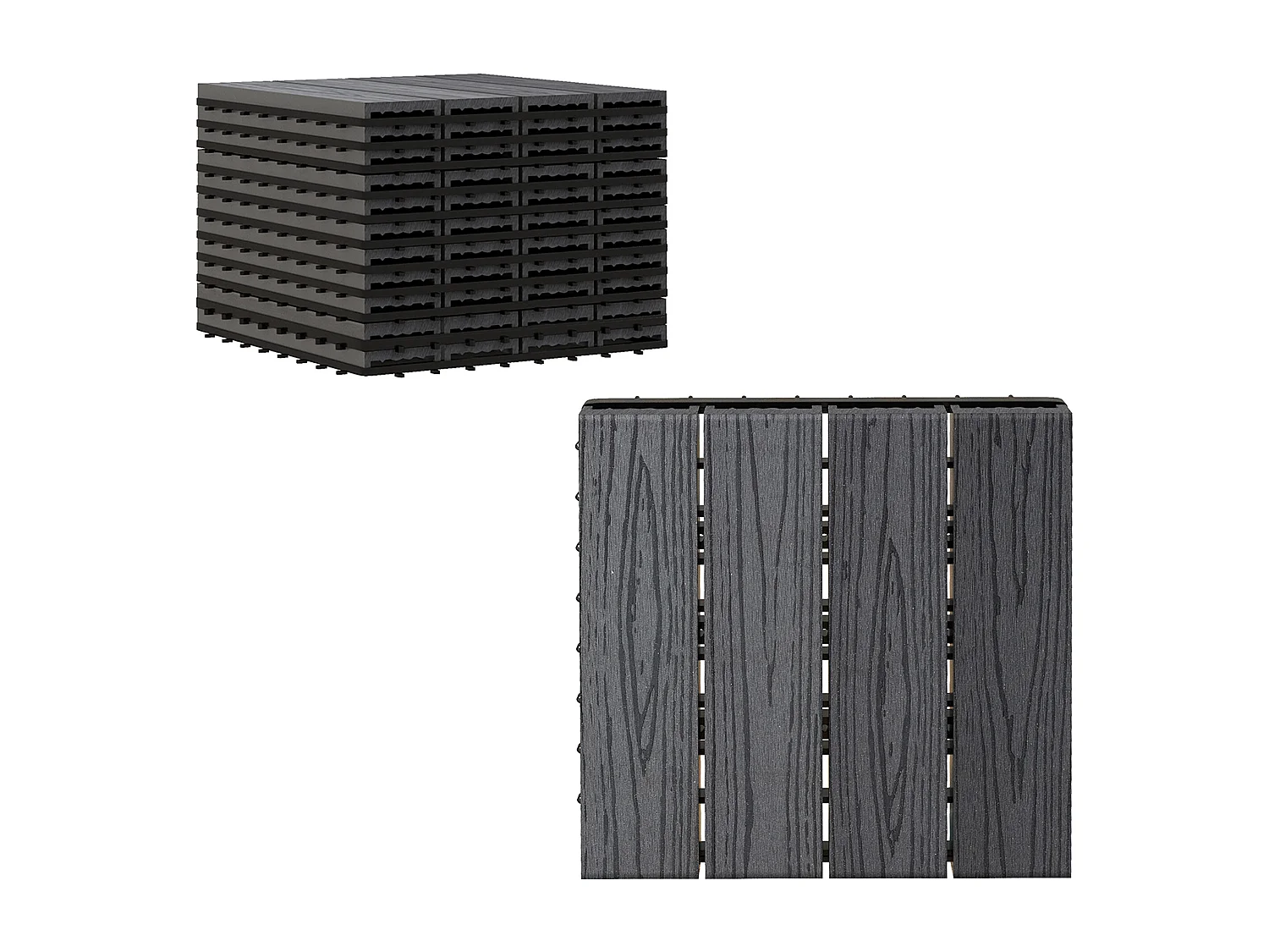 Caillebotis - dalles terrasse - lot de 11 - clipsables, installation très simple - lamelles composite aspect bois gris