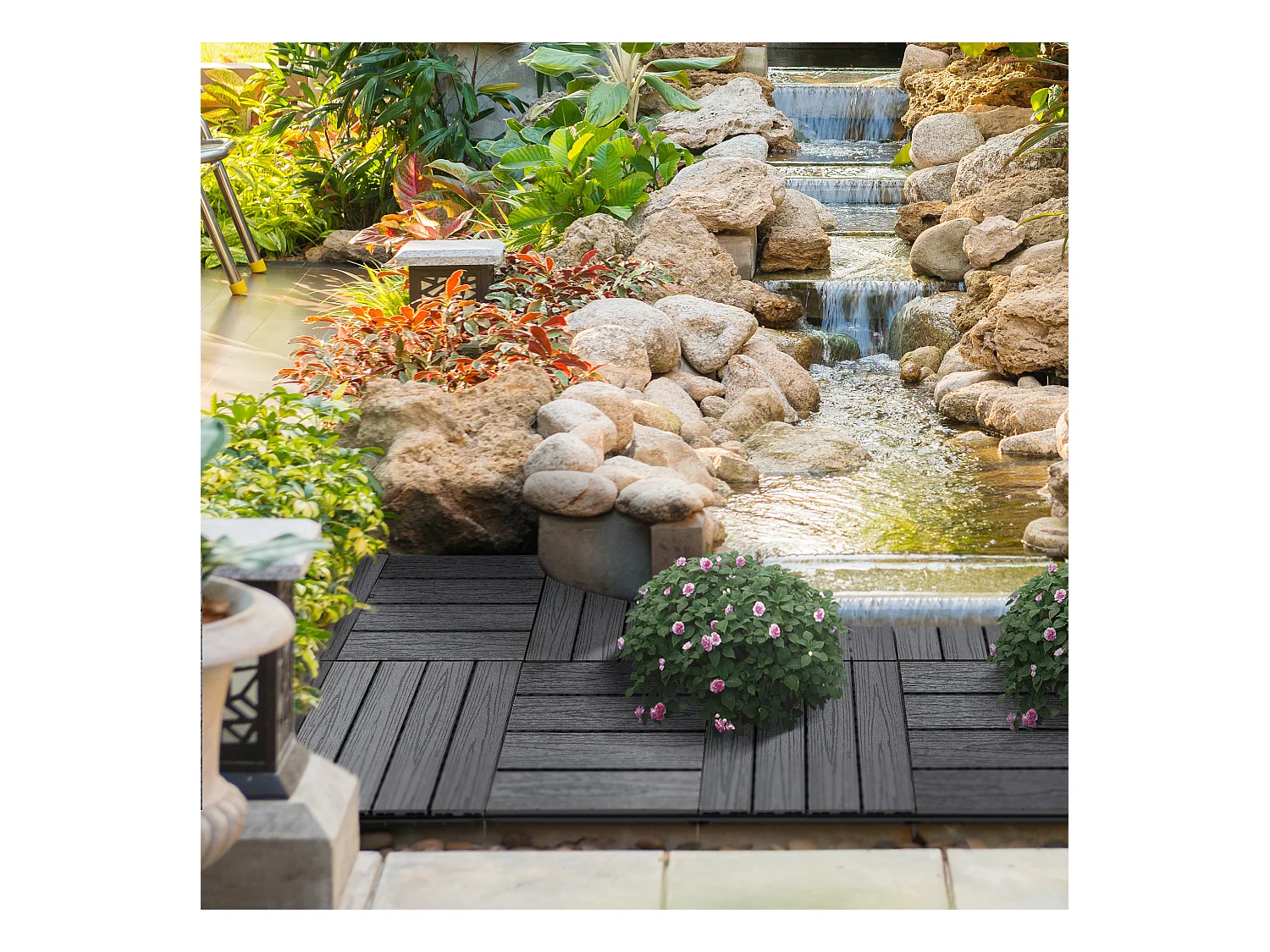 Caillebotis - dalles terrasse - lot de 11 - clipsables, installation très simple - lamelles composite aspect bois gris