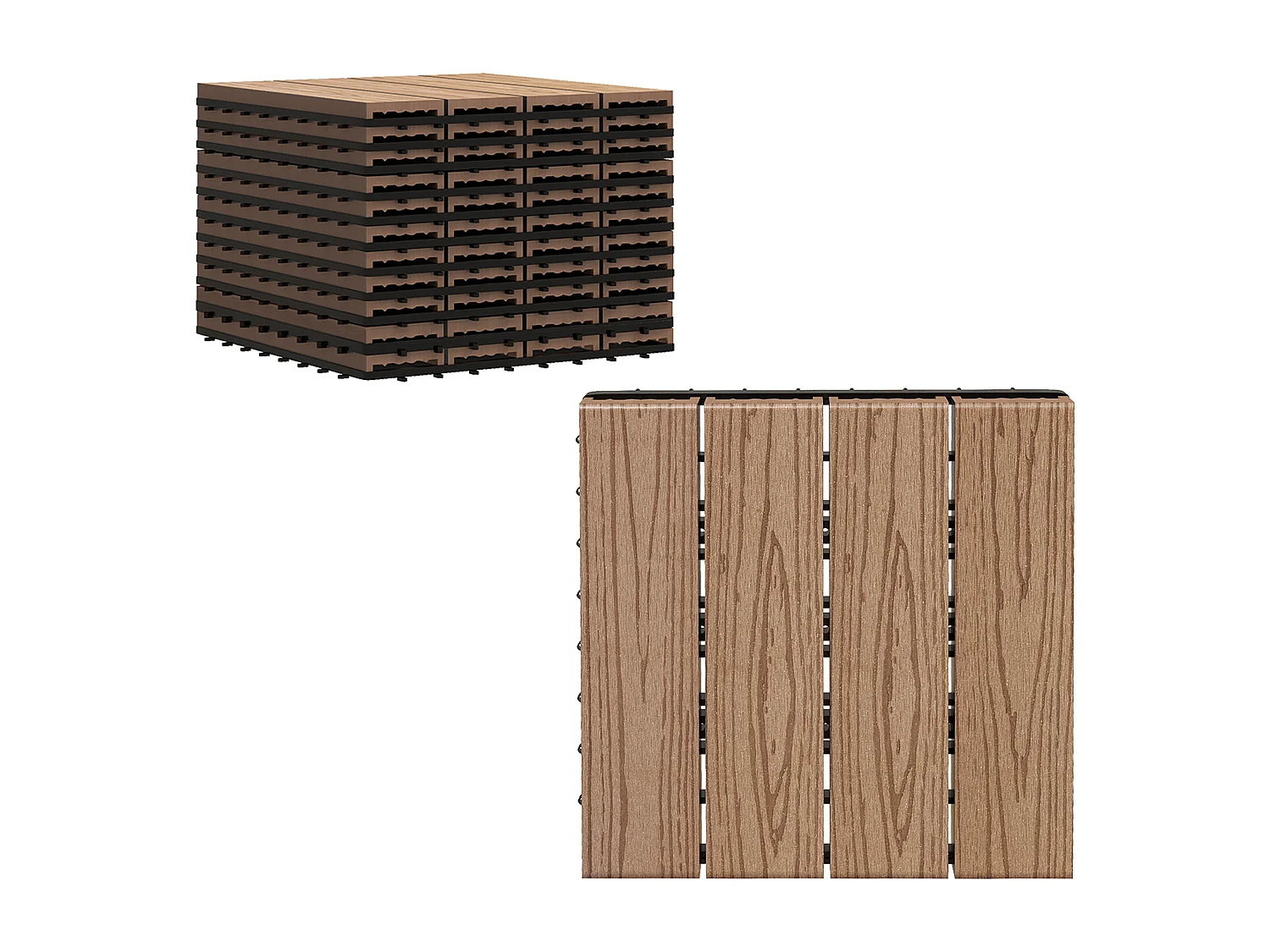 Caillebotis - dalles terrasse - lot de 11 - clipsables, installation très simple - lamelles composite aspect bois de teck