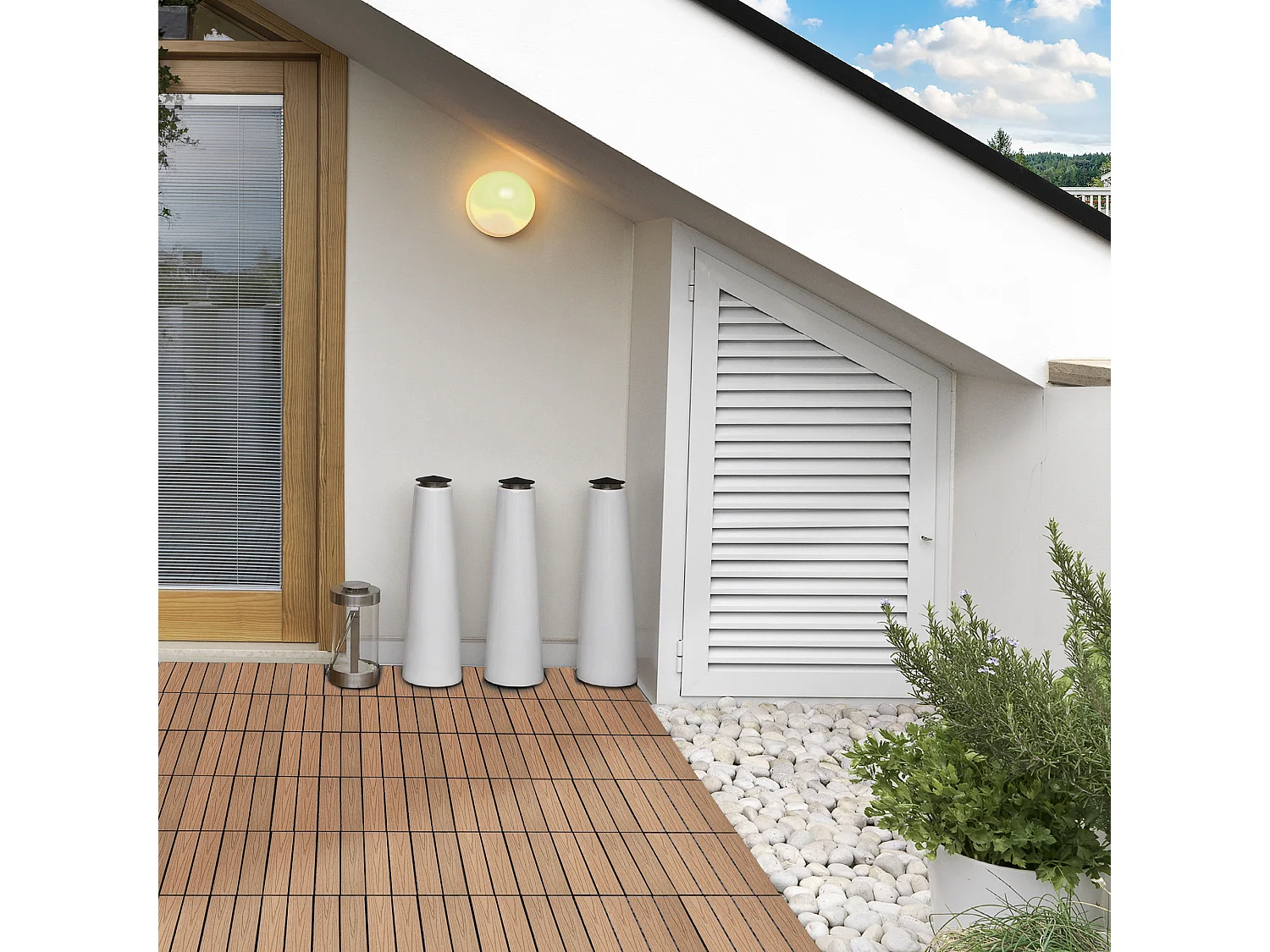 Caillebotis - dalles terrasse - lot de 11 - clipsables, installation très simple - lamelles composite aspect bois de teck