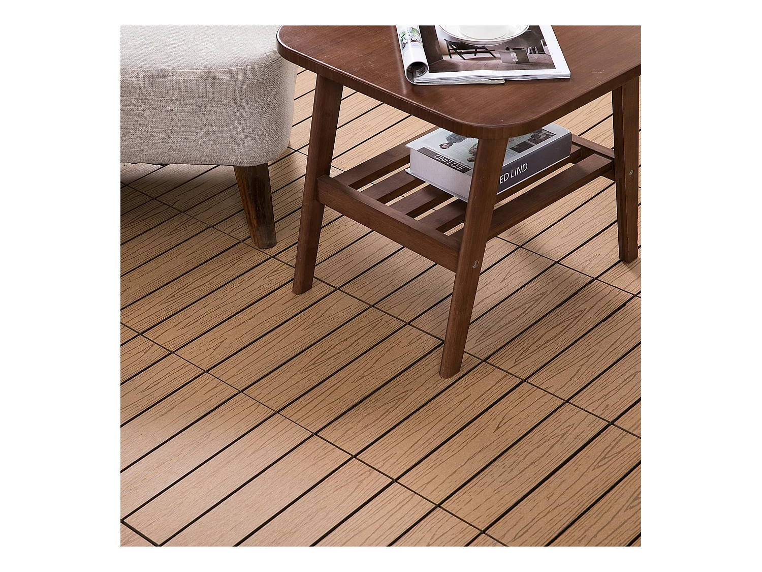 Caillebotis - dalles terrasse - lot de 11 - clipsables, installation très simple - lamelles composite aspect bois de teck