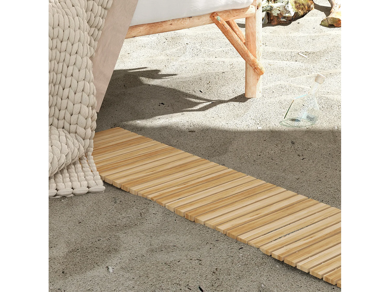 Allée chemin de jardin enroulable en lattes de bois dim. 120L x 38l cm sapin pré-huilé