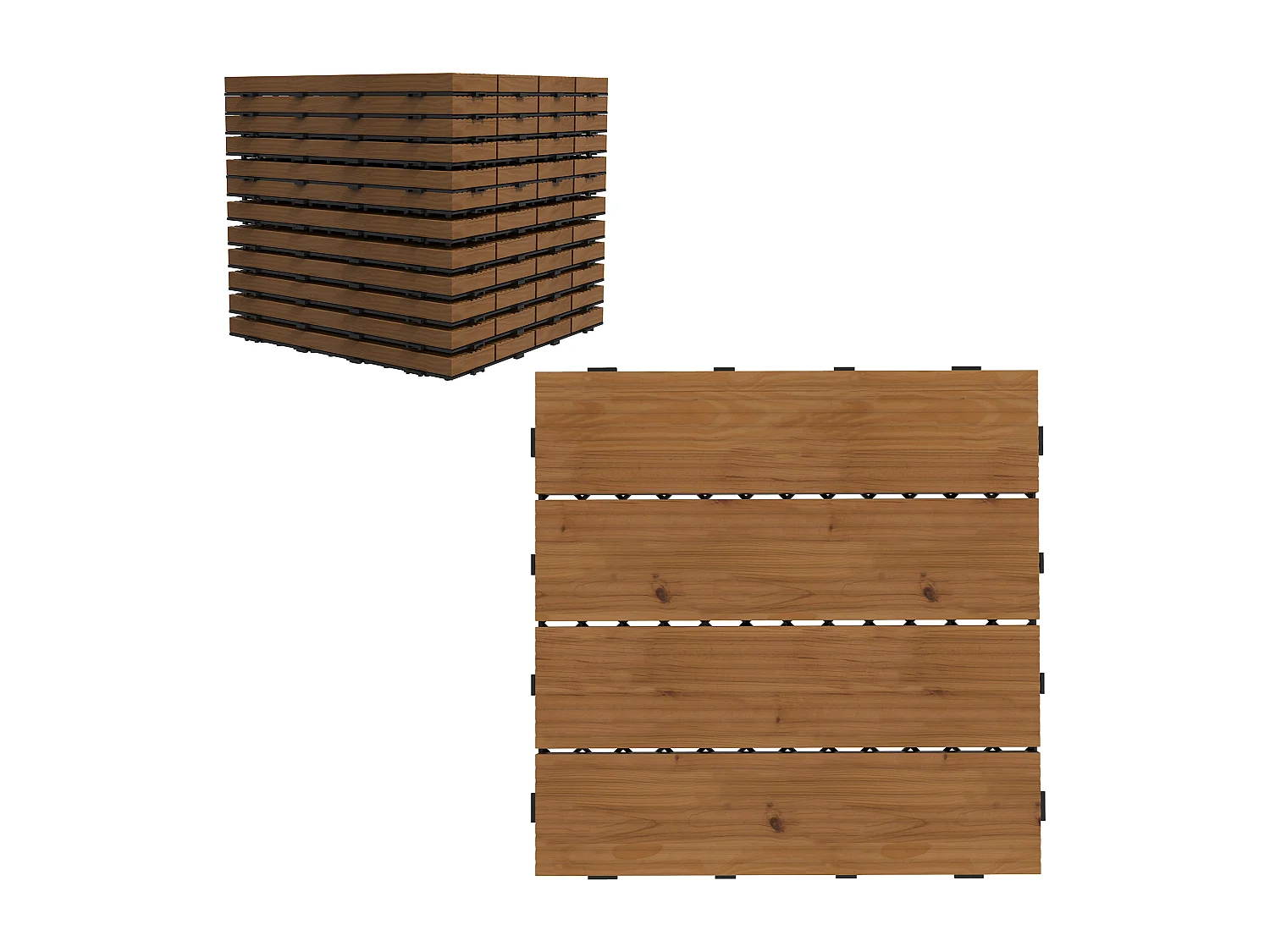 Dalles terrasse - caillebotis - lot de 12 pcs, max. 1,08 m²- clipsables, installation très simple - lamelles bois sapin pré-huilé