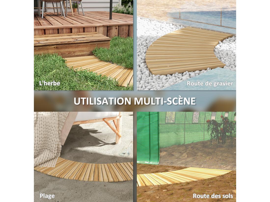 vente unique Allée chemin de jardin incurvé enroulable en lattes de bois dim. 120/72L x 38l cm sapin pré-huilé