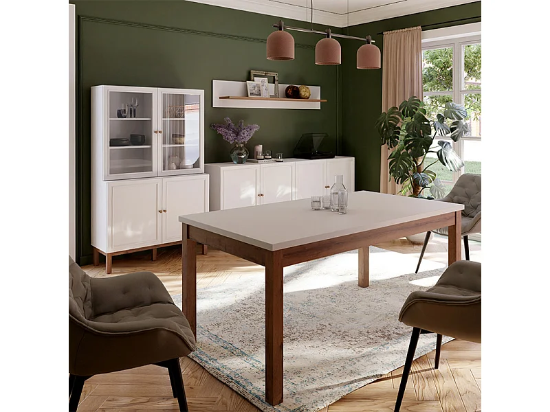 Buffet L. 199 cm décor gris et chêne avec poignées en bois - UDINE