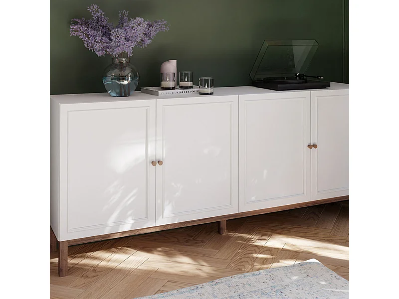 Buffet L. 199 cm décor gris et chêne avec poignées en bois - UDINE