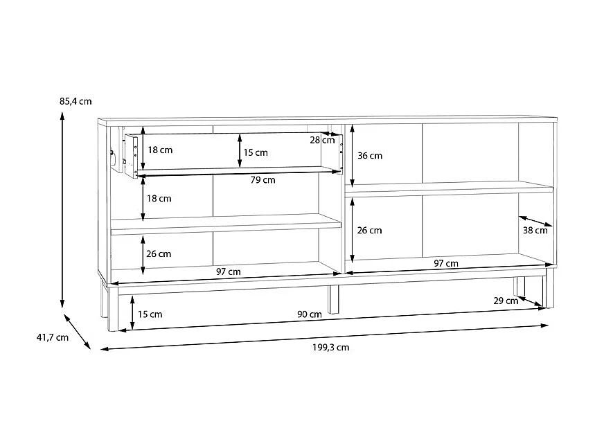 Buffet L. 199 cm décor gris et chêne avec poignées en bois - UDINE