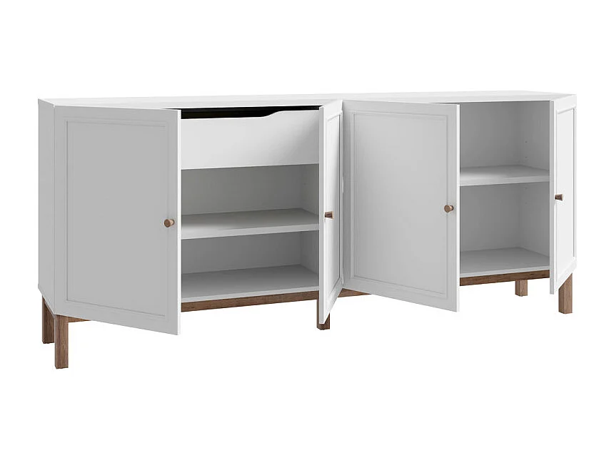 Buffet L. 199 cm décor gris et chêne avec poignées en bois - UDINE