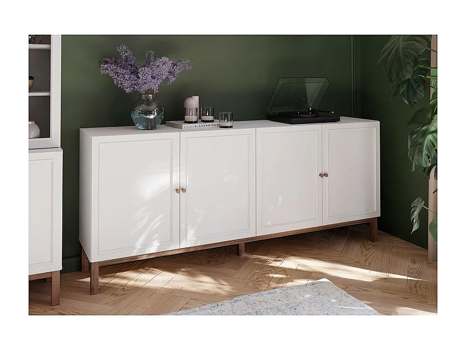 Buffet L. 199 cm décor gris et chêne avec poignées en bois - UDINE