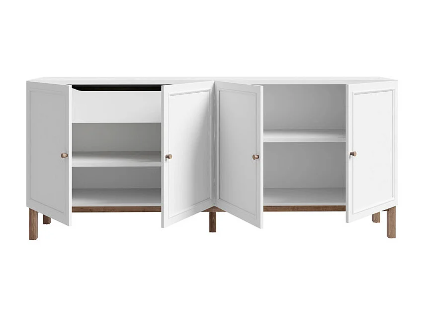 Buffet L. 199 cm décor gris et chêne avec poignées en bois - UDINE