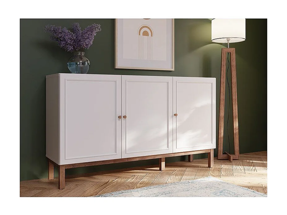 Buffet L. 150 cm décor gris et chêne avec poignées en bois - UDINE