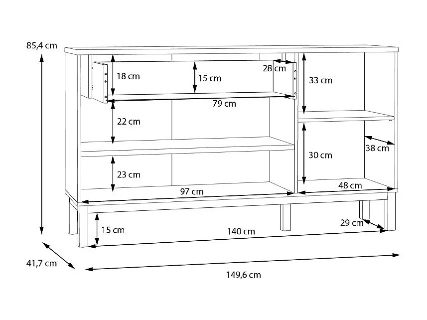 Buffet L. 150 cm décor gris et chêne avec poignées en bois - UDINE