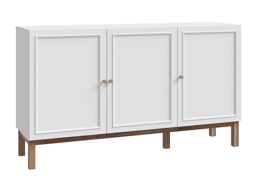 Buffet L. 150 cm décor gris et chêne avec poignées en bois - UDINE