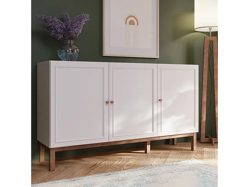 Buffet L. 150 cm décor gris et chêne avec poignées en bois - UDINE