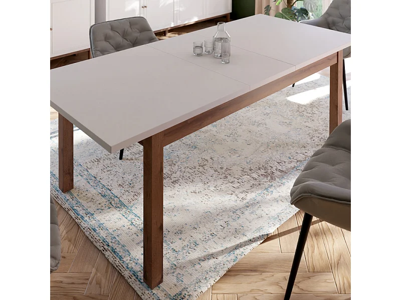 Table extensible L. 160 à 207 cm décor gris clair et chêne - UDINE