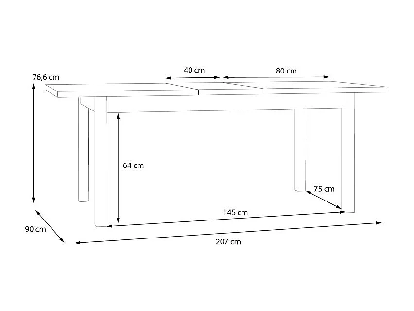 Table extensible L. 160 à 207 cm décor gris clair et chêne - UDINE