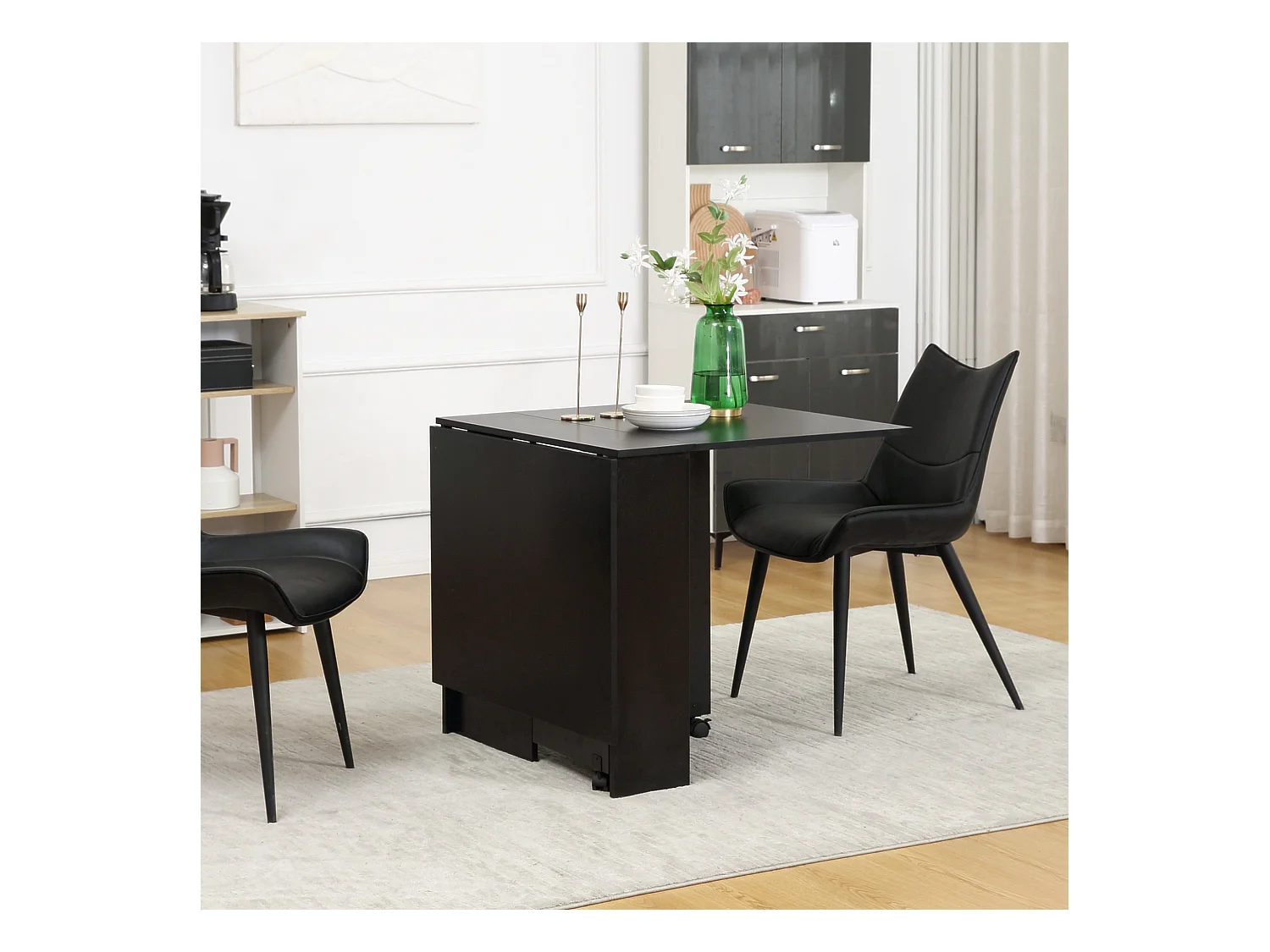 Table pliante sur roulettes 140L x 75l x 74H cm 2 étagères intégrées panneaux noir