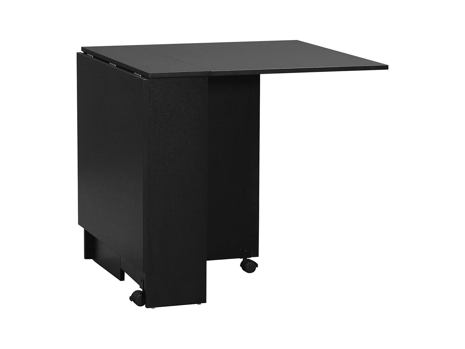 Table pliante sur roulettes 140L x 75l x 74H cm 2 étagères intégrées panneaux noir
