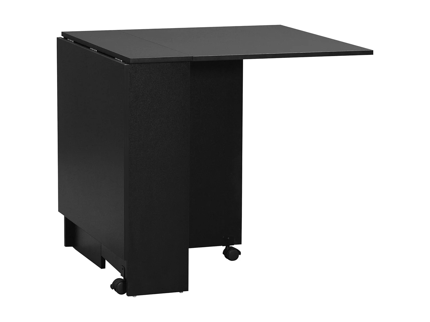 Table pliante sur roulettes 140L x 75l x 74H cm 2 étagères intégrées panneaux noir