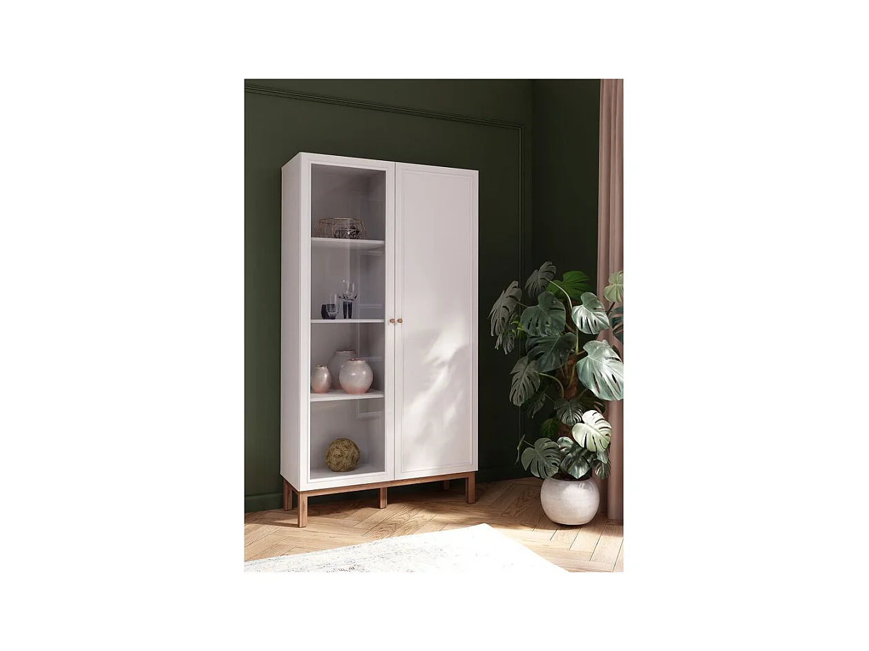 Armoirette vitrée décor gris et chêne avec portes réversibles - UDINE