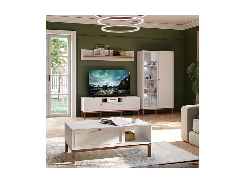 Armoirette vitrée décor gris et chêne avec portes réversibles - UDINE