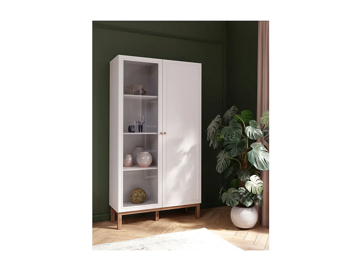 Armoirette vitrée décor gris et chêne avec portes réversibles - UDINE