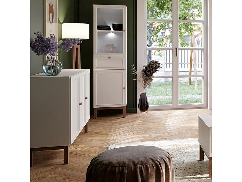 Colonne vitrée décor gris et chêne avec portes réversibles - UDINE