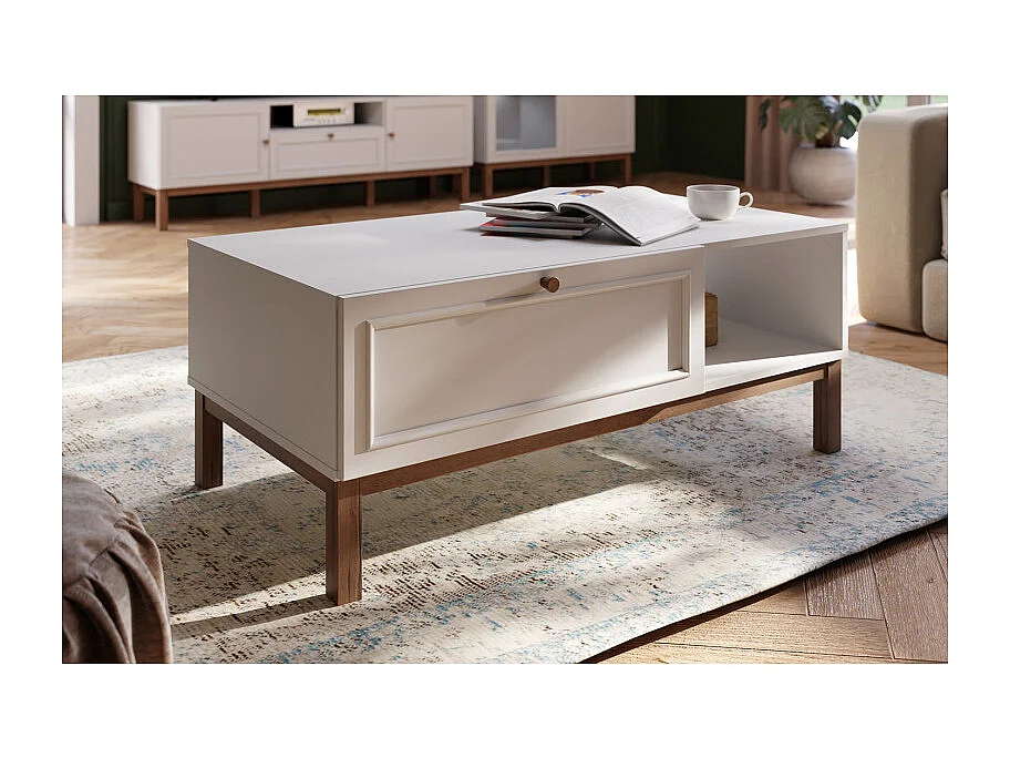 Table basse L. 110 cm décor gris et chêne avec poignée en bois - UDINE