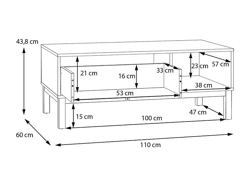 Table basse L. 110 cm décor gris et chêne avec poignée en bois - UDINE