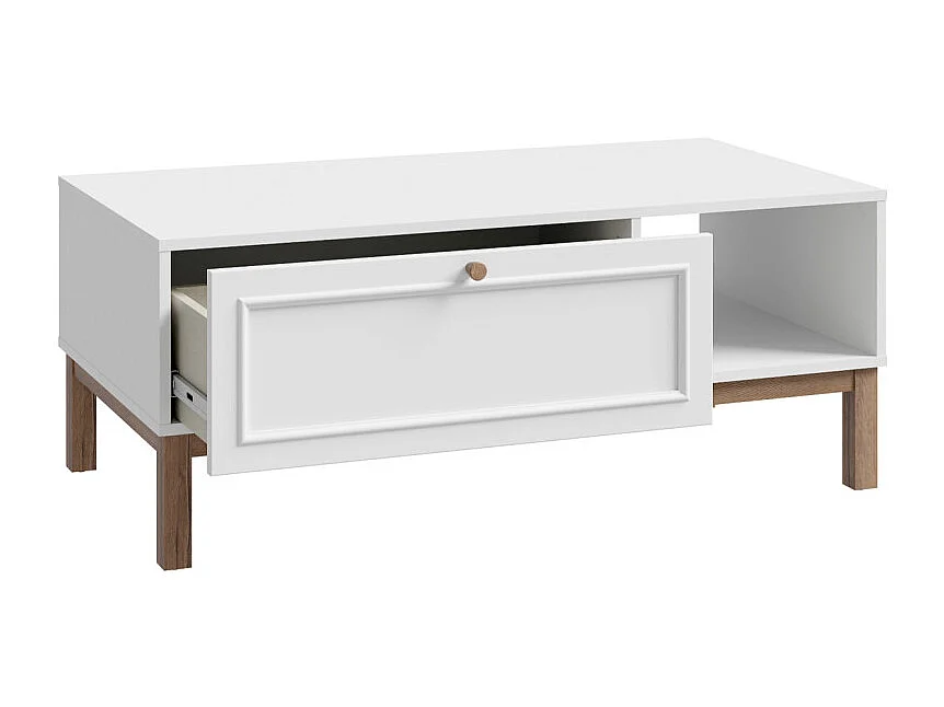 Table basse L. 110 cm décor gris et chêne avec poignée en bois - UDINE