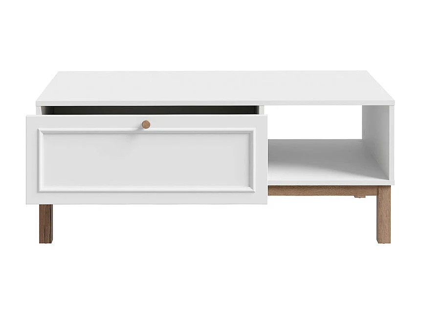 Table basse L. 110 cm décor gris et chêne avec poignée en bois - UDINE