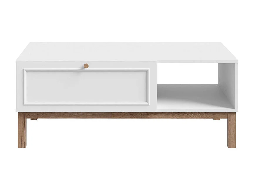 Table basse L. 110 cm décor gris et chêne avec poignée en bois - UDINE