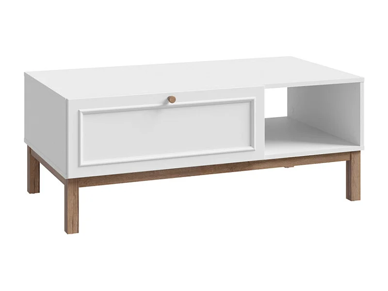 Table basse L. 110 cm décor gris et chêne avec poignée en bois - UDINE