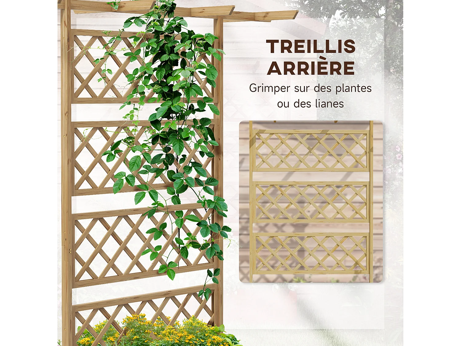 Jardinière avec treillis et pergola - dim. 160L x 55l x 183H cm - bois sapin pré-huilé