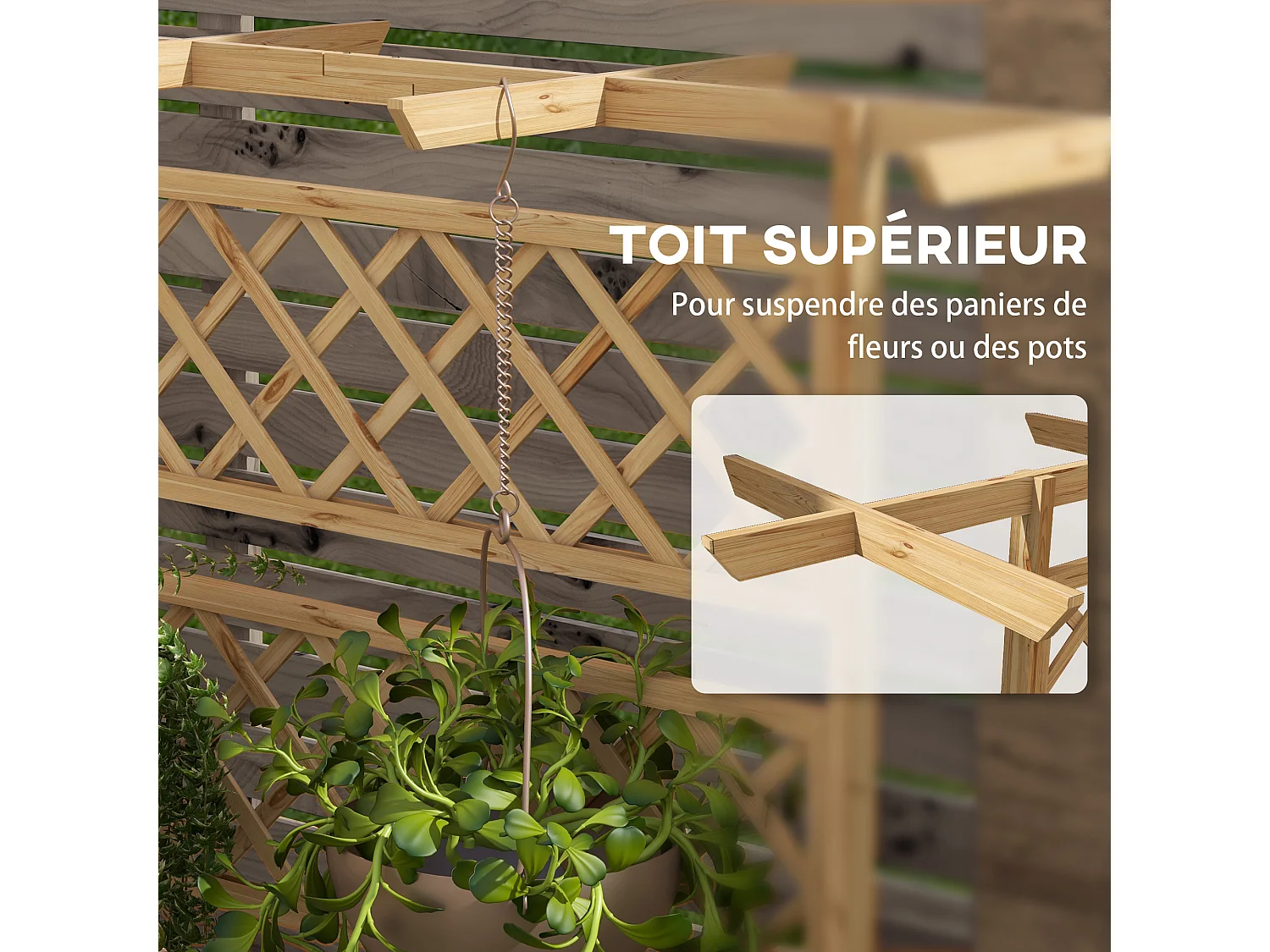 Jardinière avec treillis et pergola - dim. 160L x 55l x 183H cm - bois sapin pré-huilé