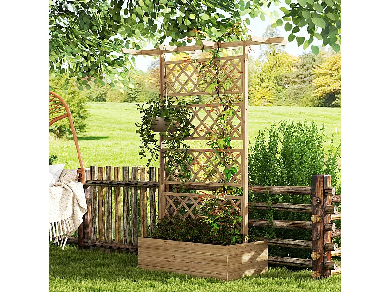 Jardinière avec treillis et pergola - dim. 160L x 55l x 183H cm - bois sapin pré-huilé