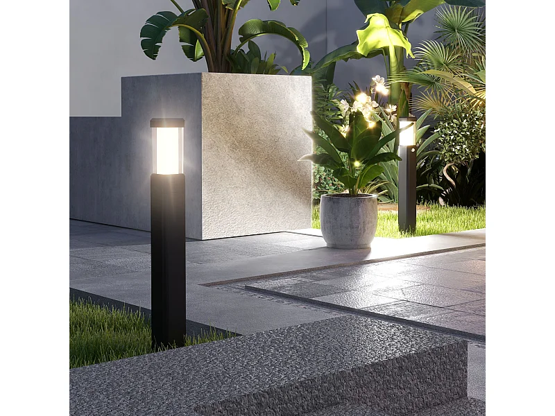 Lot de 2 lampes d'extérieur - bornes lumineuses LED - norme IP65 - alu noir