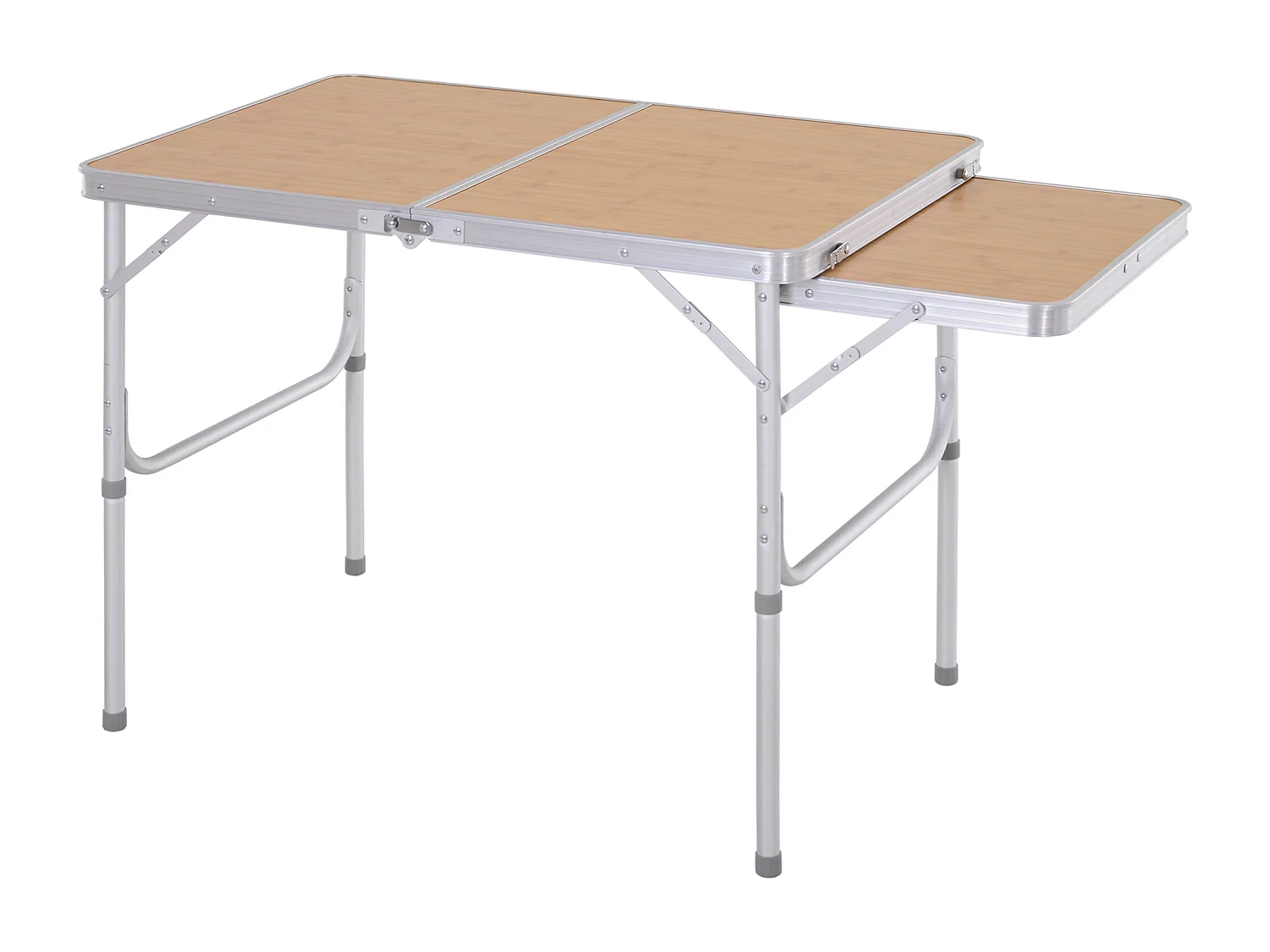 Table pliante table de camping table de jardin avec rallonge hauteur réglable aluminium MDF imitation bambou