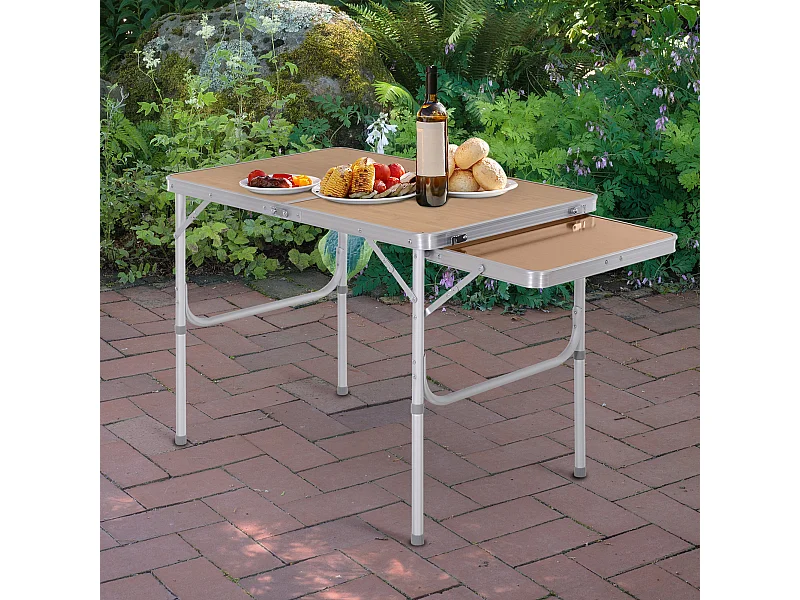 Table pliante table de camping table de jardin avec rallonge hauteur réglable aluminium MDF imitation bambou