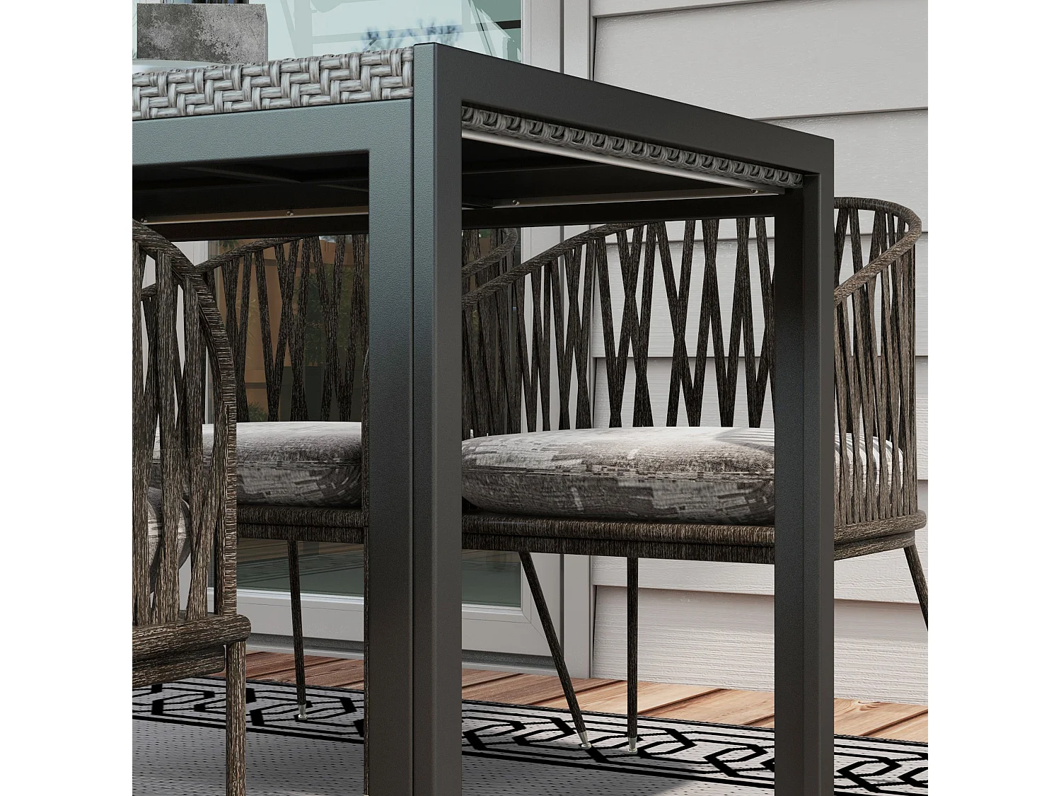 Table de jardin rectangulaire 4 personnes métal plateau résine tressée